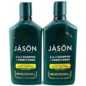 New Jason Mens Refreshing 2-in-1 Shampoo & Conditioner 12oz Citrus & Ginger X2